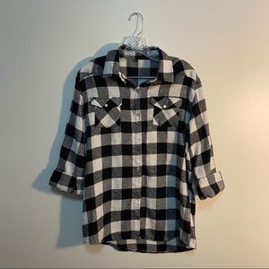 Black and White Flannel with Pearl Button Detail